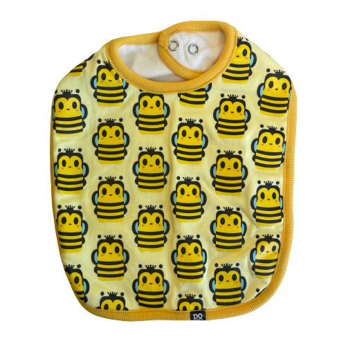 Baby bib with bees on it.