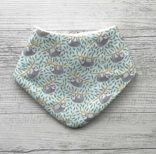 Sweet sloth print bib for babies made by Bibbles