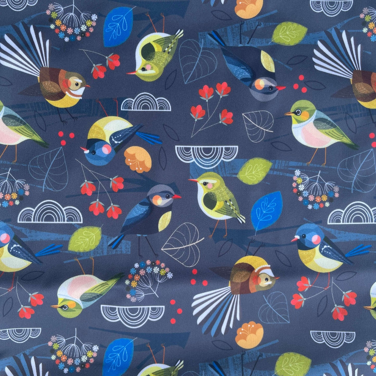Fabric with native New Zealand bird print.