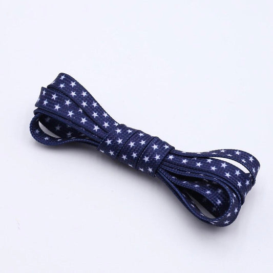 Blue shoelaces with white stars.
