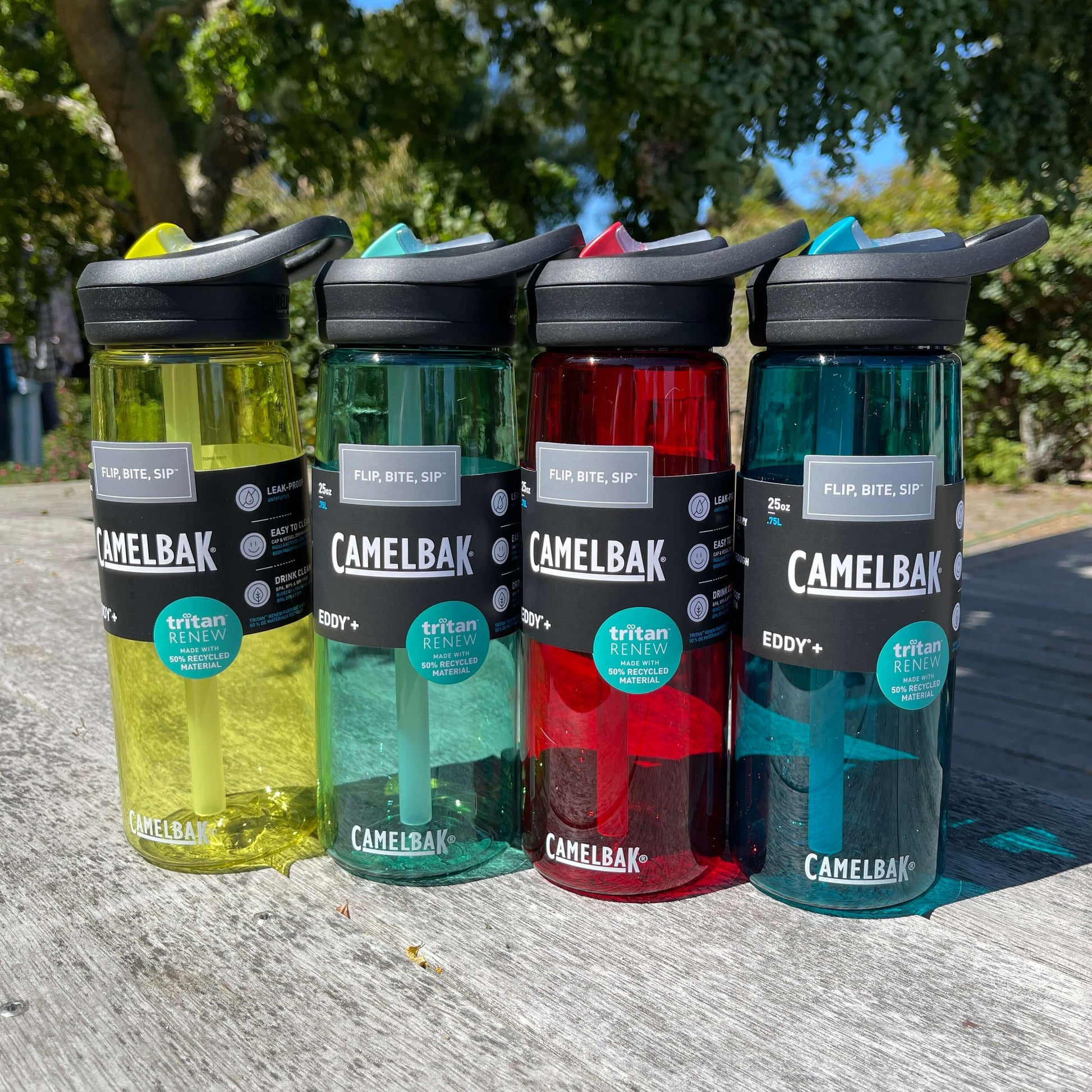 Camelbak Eddy plus drink bottle in four different colours.