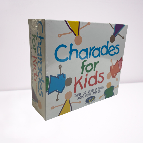 a picture of Charades for Kids game set in its box.