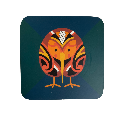 Set of coasters with Maori designed Kiwi bird on them.