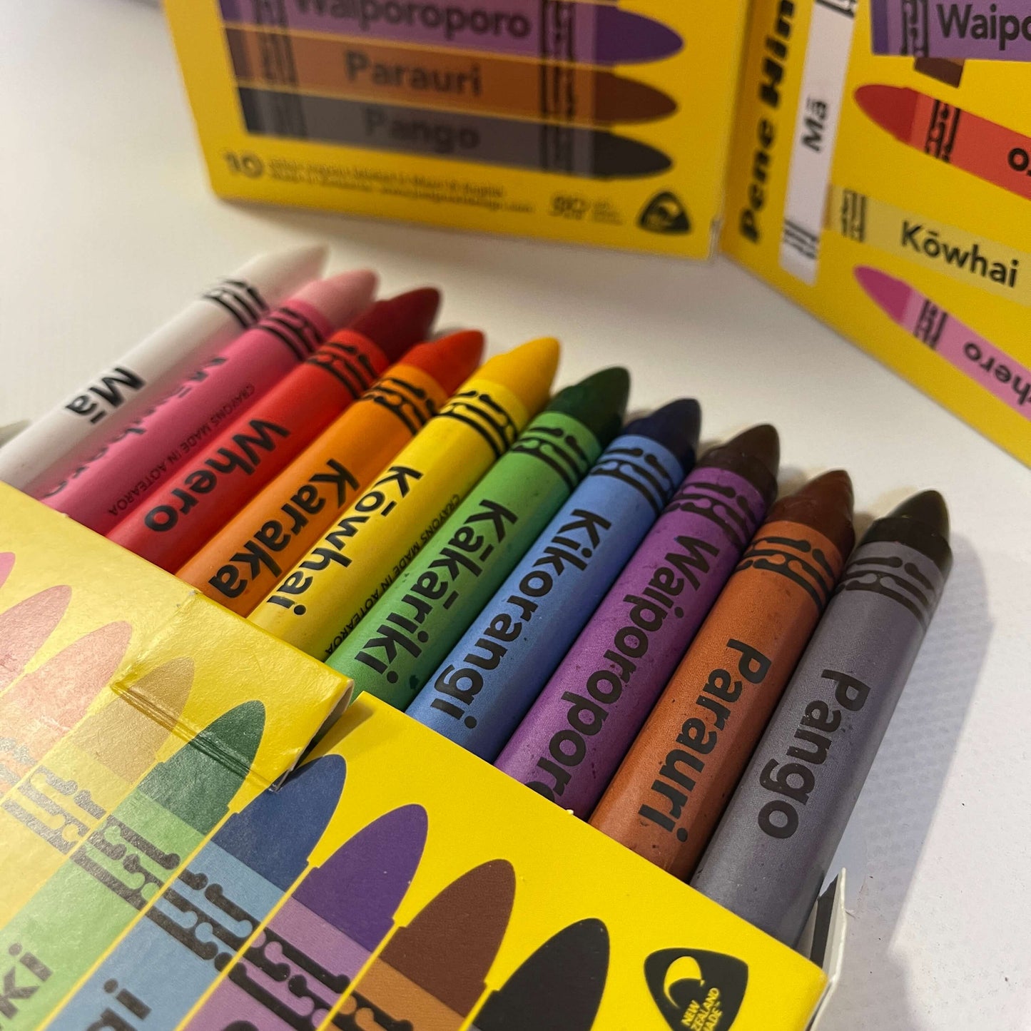 Crayons featuring colours in te reo maori.