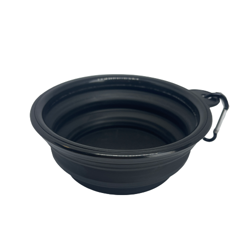 Black silicone collapsible dog bowl.