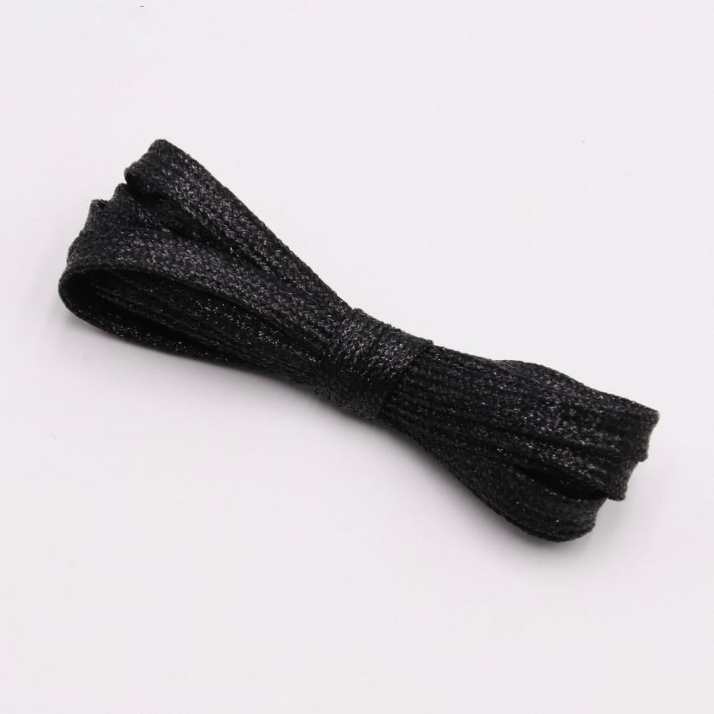 Black metallic shoelaces.