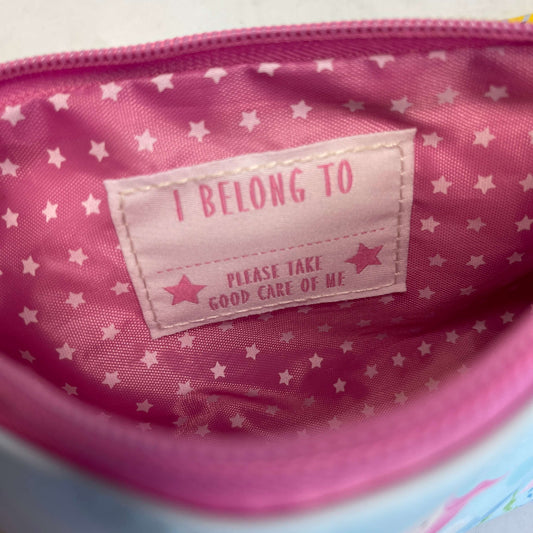 I belong to label sewn inside kids pencil case.