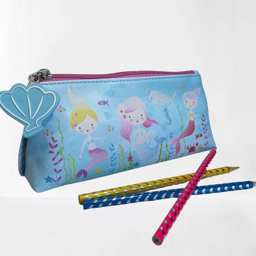 Childrens pencil case with Mermaid and sea theme print.