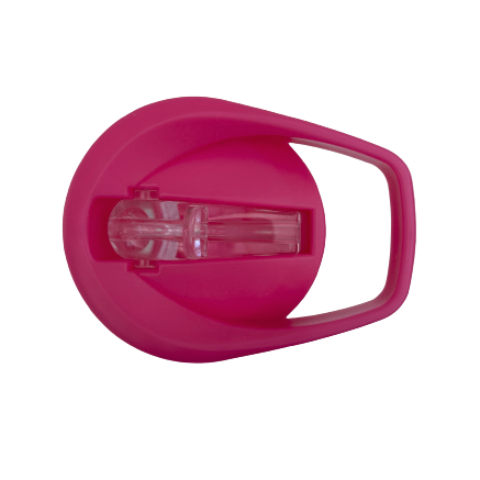 Birds eye view of bright pink coloured drink bottle lid and sipper.