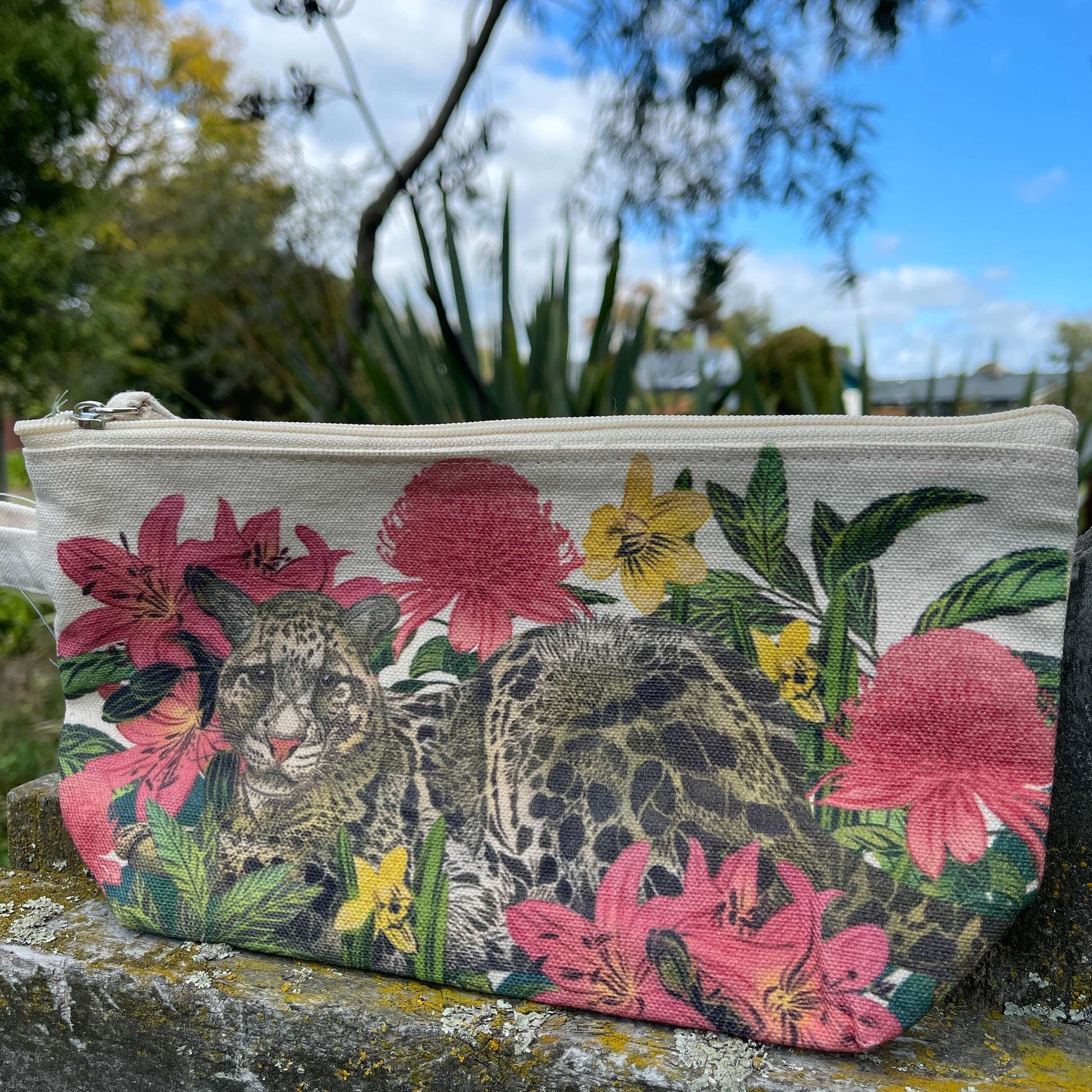 Vibrant Leopard print on a cotton clutch purse.