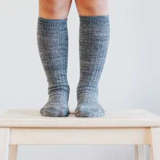 Grey merino knee high socks.