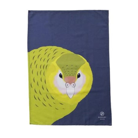 Kakapo print tea towel.