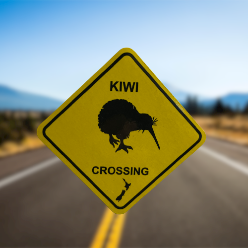 Kiwi Crossing road sign magnet.