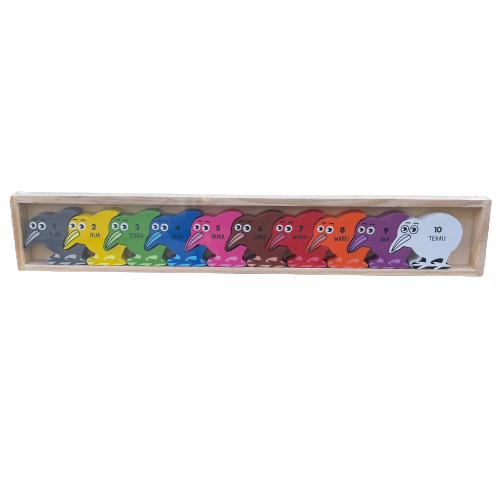 Wooden kiwi number and colours puzzle for kids.