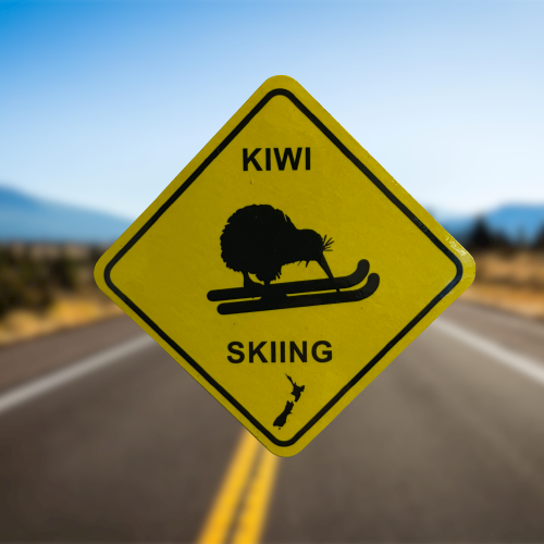 Kiwi Skiing road sign magnet.