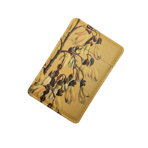 Pocket Mirror - Golden yellow cover with Kowhai flower print.