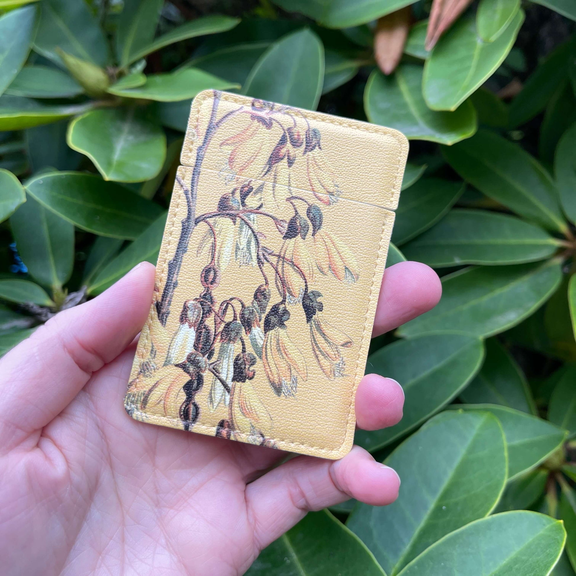 Pocket Mirror - Golden yellow cover with Kowhai flower print.