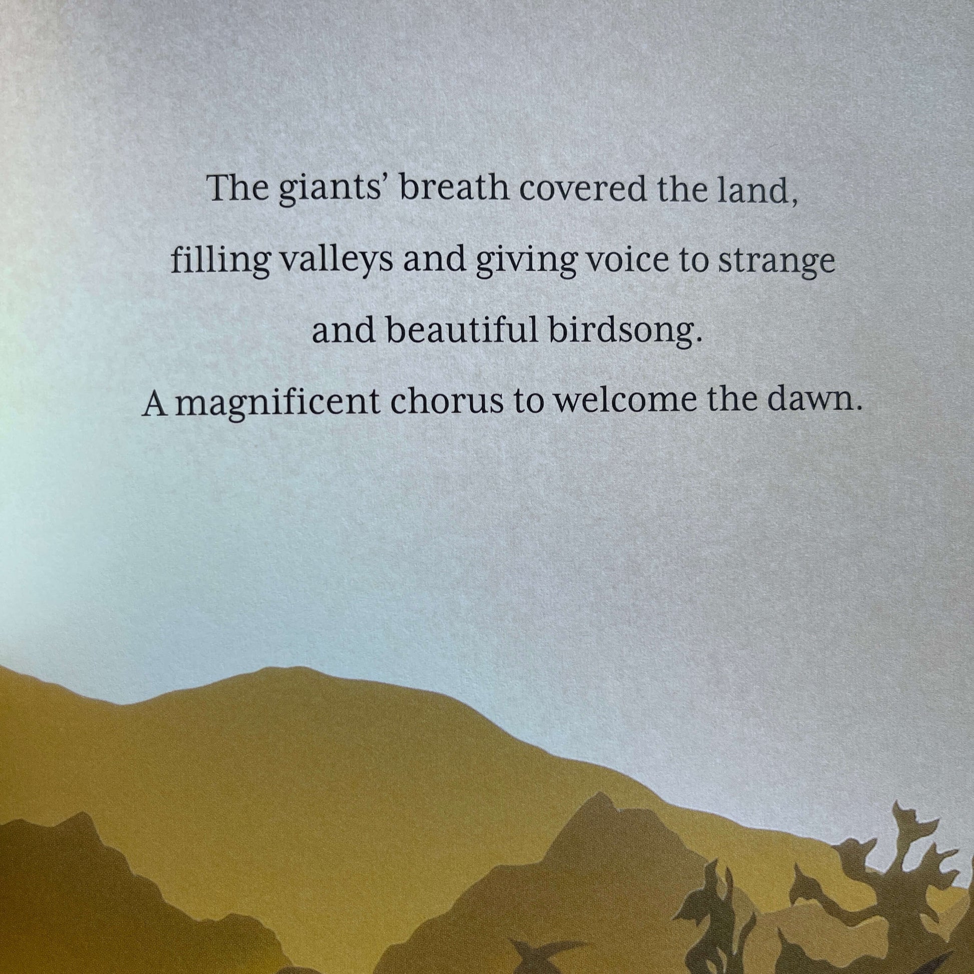 Pages from the childrens book Kowhai and the Giants by Kate Parker.
