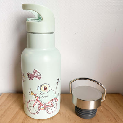 Kuwi and friends character drink bottle with sipper top and spare stainless sports top.