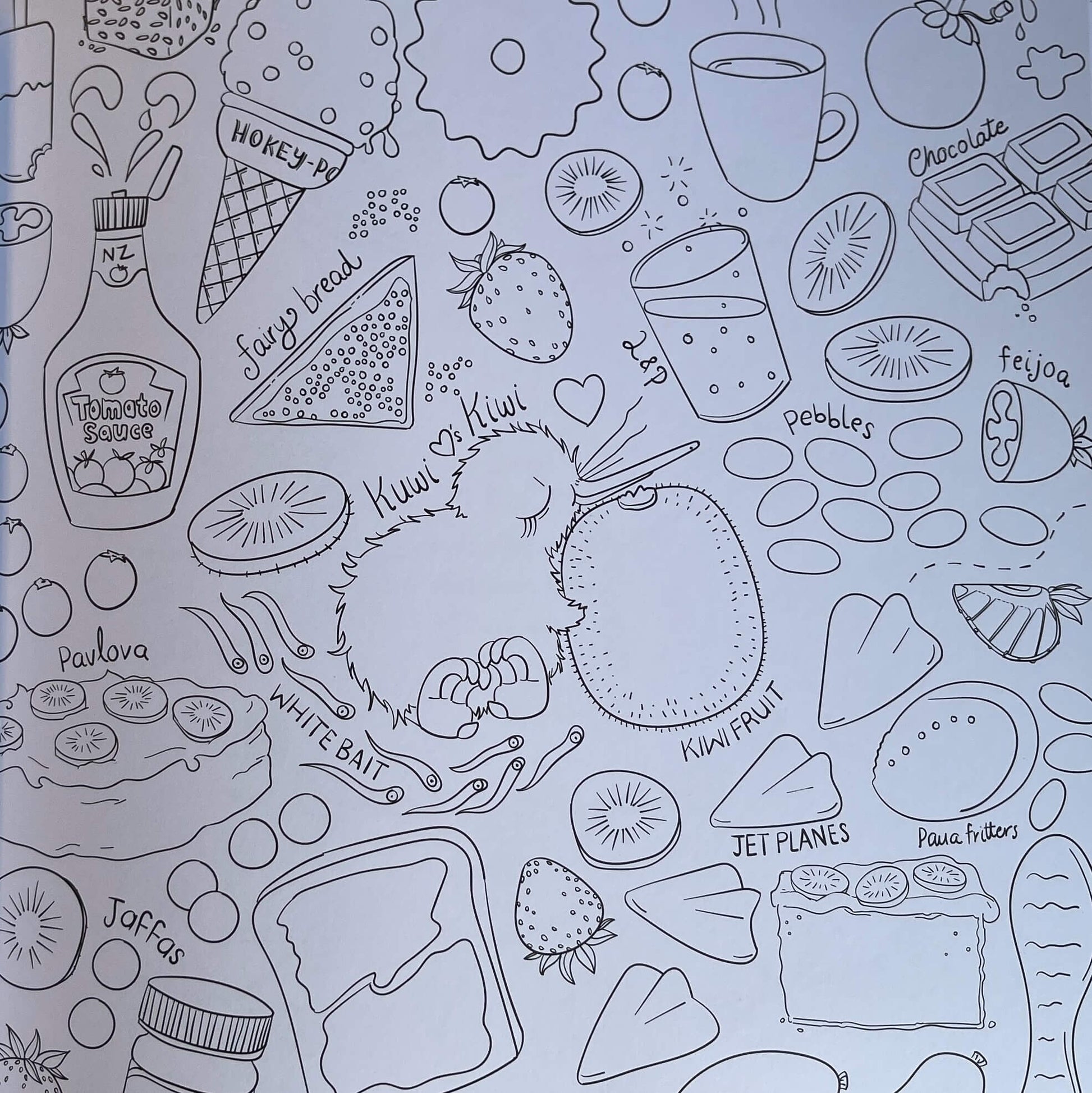 Page from Kuwis Creative colouring book by Kat Merewether.
