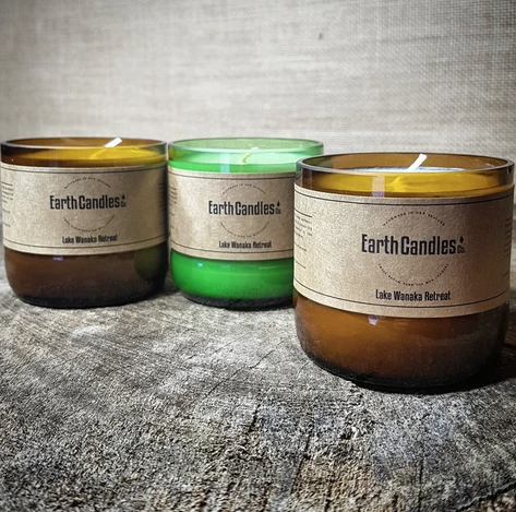 Lake Wanaka Retreat Soy 100 gram Tealight candles made in assorted recycled bottles with the approximate burn time of 25 hours.