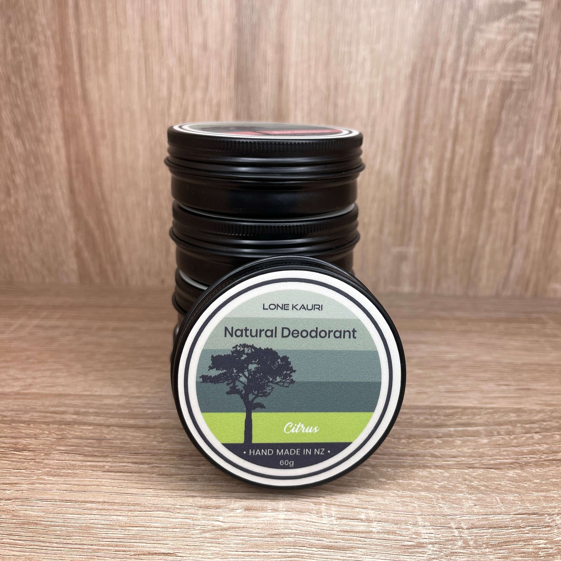 Lone Kauri natural citrus deodorant tins.