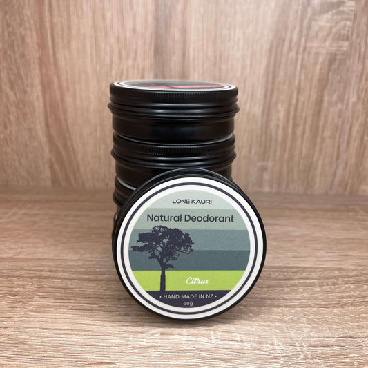 Lone Kauri natural citrus deodorant tins.
