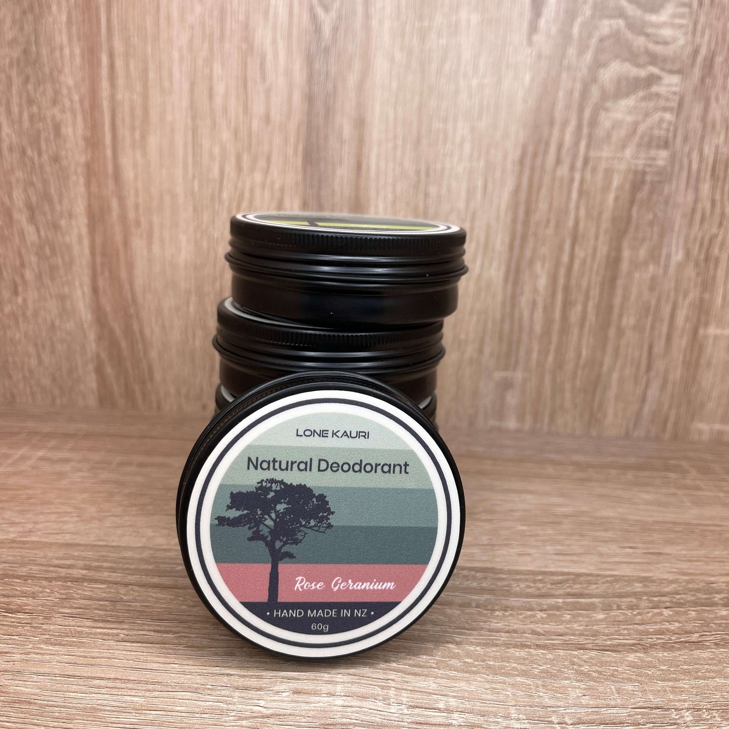 Lone Kauri natural rose geranium deodorant tins.