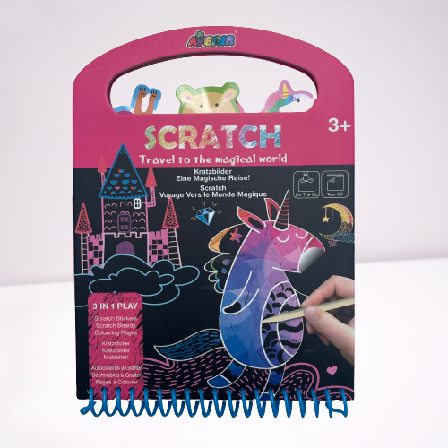 Scratch activity book featuring unicorns and magical world creatures.