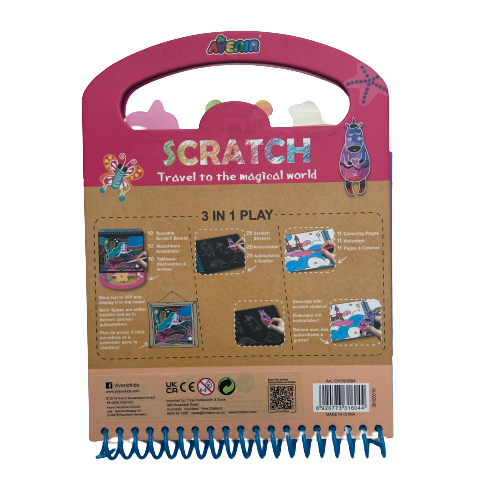 Scratch activity book featuring unicorns and magical world creatures.
