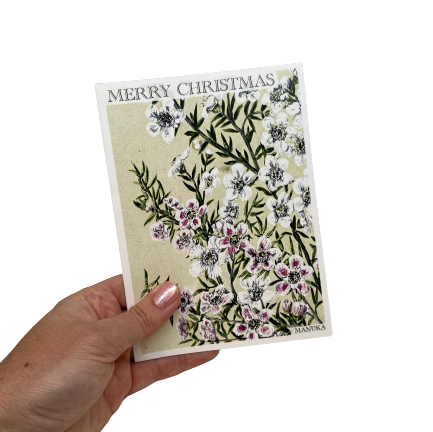 Christmas card with Manuka flowers