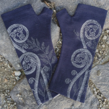 Merino Wool Gloves - Blue Fern Koru. Made in New Zealand by Kate Watts