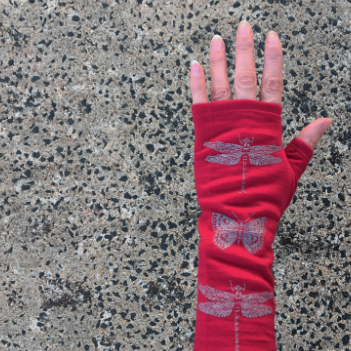 Merino Wool Gloves - Red Dragonfly and made in New Zealand by Kate Watts. Just beautiful on a hand
