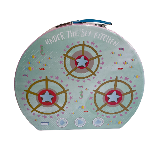 Underside of mermaid themed attache case for children.