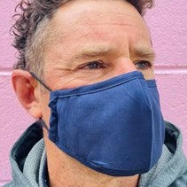 Man wearing navy blue face mask.