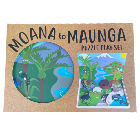 Moana to Maunga puzzle play set featuring New Zealand flora, fauna and animals.