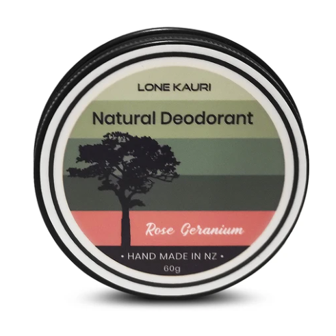 Lone Kauri natural rose geranium deodorant tins.