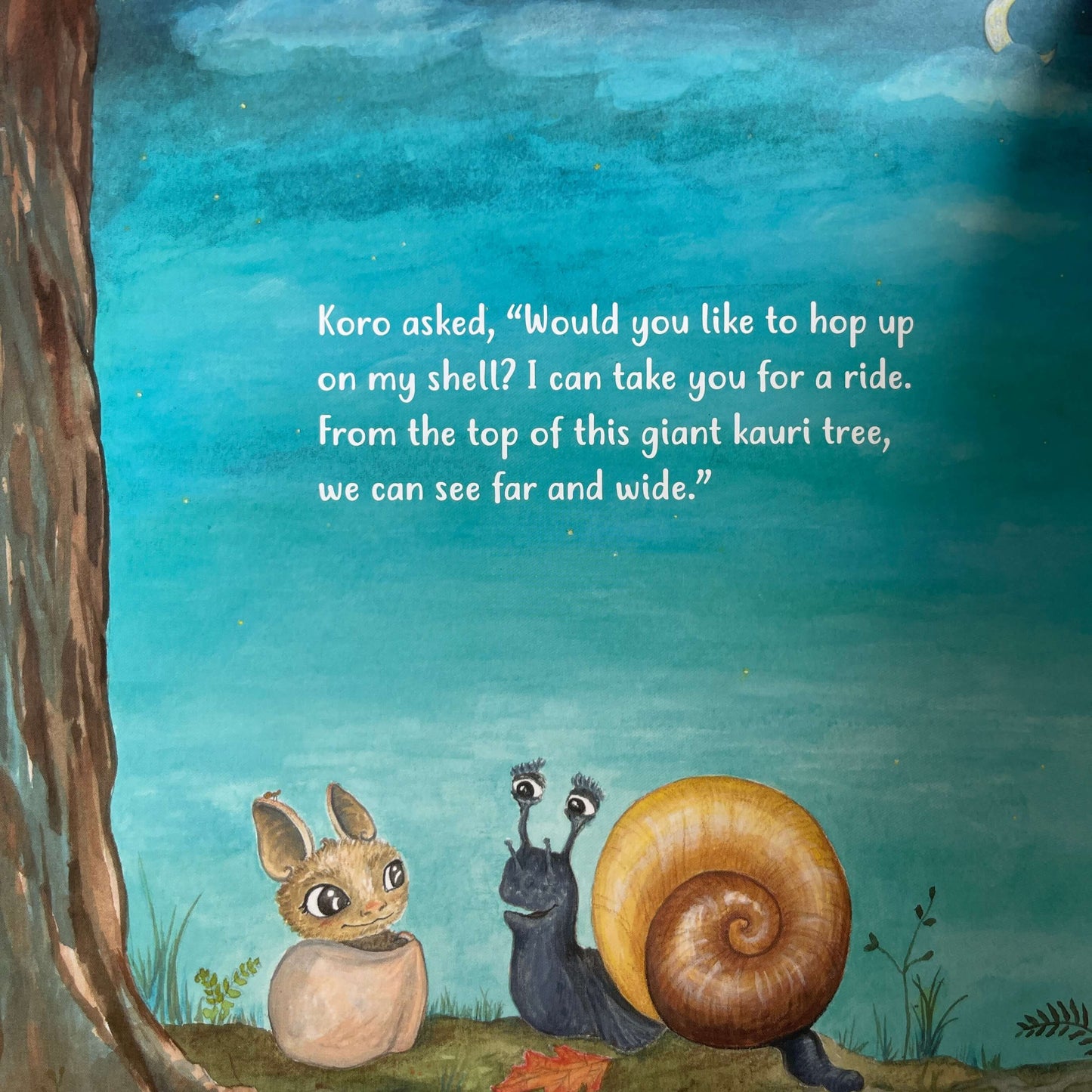 Page from Children's book Peka and Koro, friends of the forest by Karyn Wilson.
