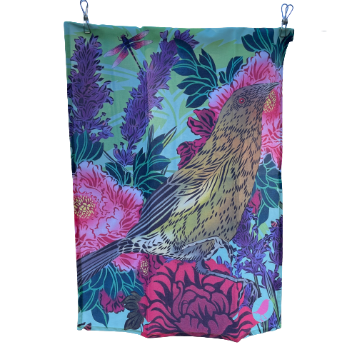 Beautiful tea towel by Flox design featuring a Koromiko and flowers.