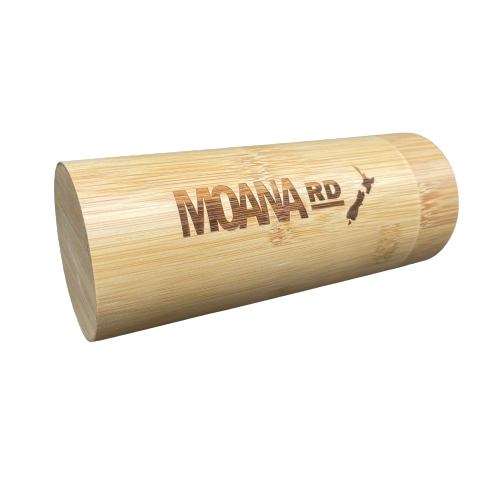 Round wooden sunglasses case.