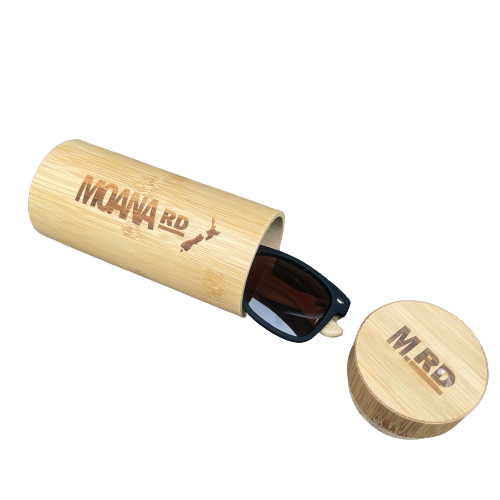 Round wooden sunglasses case.