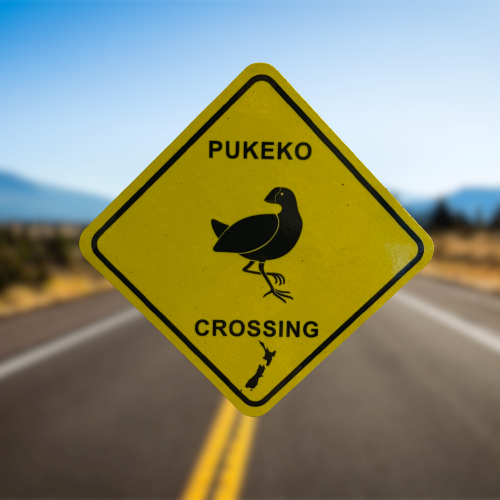 Pukeko Crossing road sign magnet.