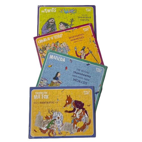 Selection of 4 jigsaw puzzles featuring popular Roald Dahl books.