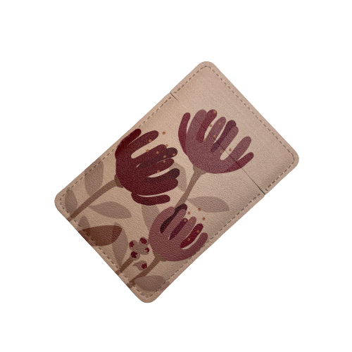 Pocket Mirror - Raw Pohutukawa Flower with demure brown background.