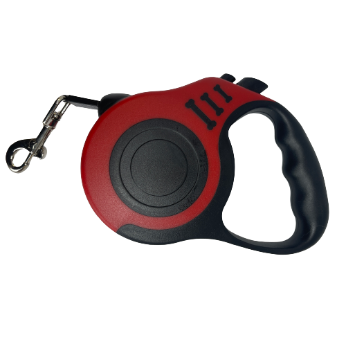 Red retractable dog lead.