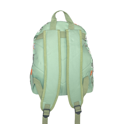 Back of mint green backpack showing straps.