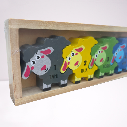 Wooden sheep number and colours puzzle for kids.