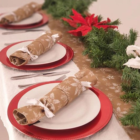 Reusable Christmas Crackers in beige with white snowflake print.