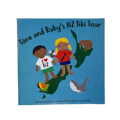 Childrens colouring book Tane and Ruby's NZ Tiki Tour.