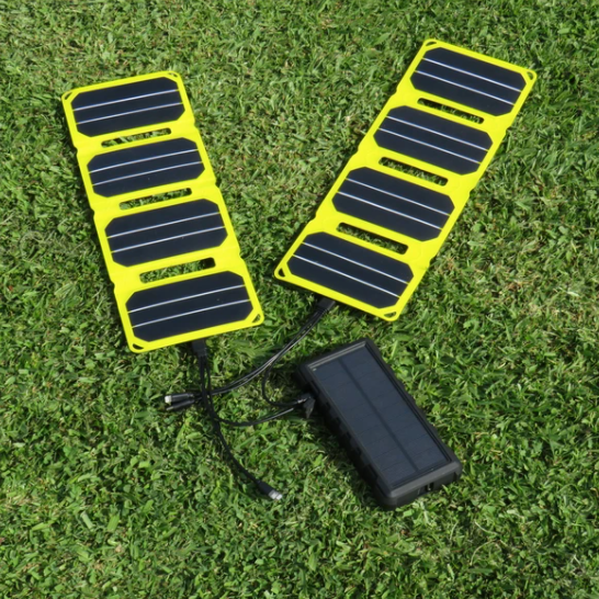 SunSaver 24K, 24,000mAh Solar Power Bank being charged with solar panels also for sale from the school fundraising shop